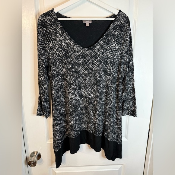 J. Jill Wearever Collection Black & White Hash Pattern 3/4 Sleeve Tunic Top - Picture 1 of 7